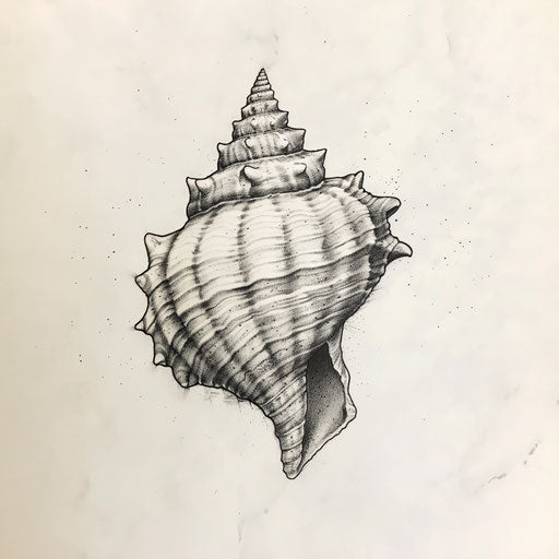 Flat tattoo sketch of a micro realism seashell with detailed texture