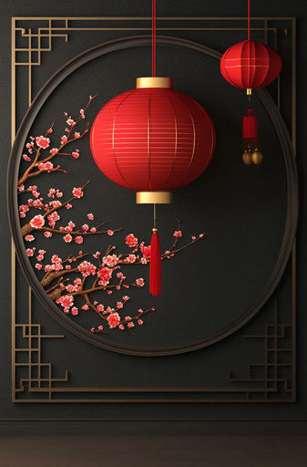Red lantern with plum blossoms, Chinese New Year background