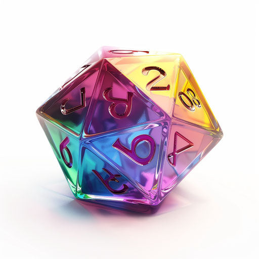 realistic d20 clipart on flat white background, bright colors