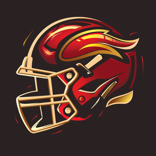 Red and gold football logo design on dark background