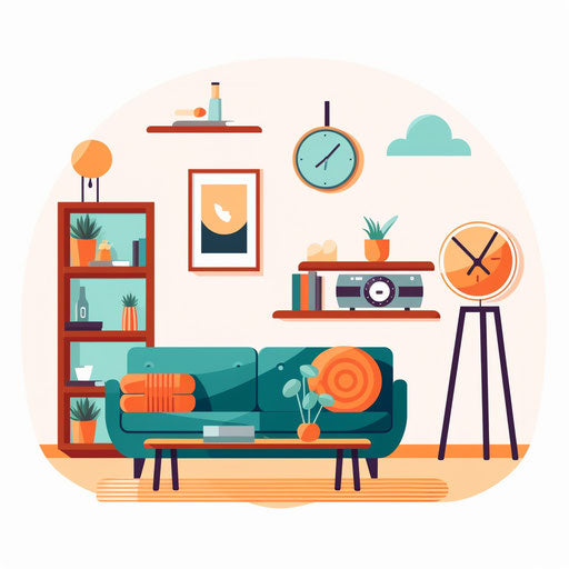 Minimalist style clipart of a room on white background