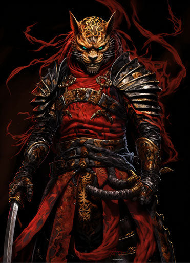 Warrior in shinobi armor holding two swords