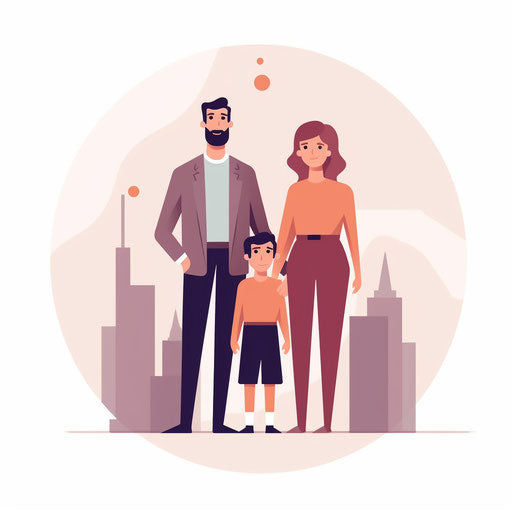 Minimalist-style clipart of parents, on white background