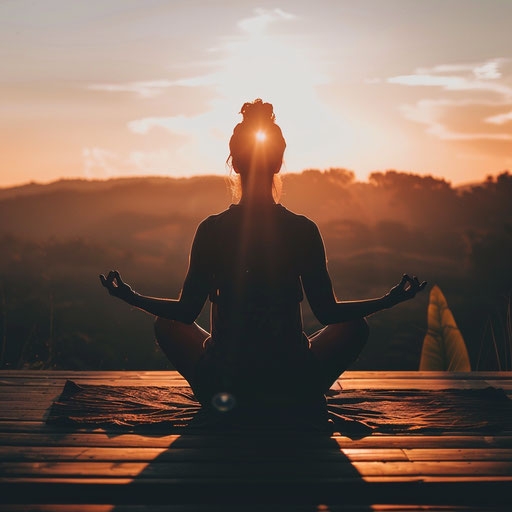 Yoga pose against a peaceful sunset