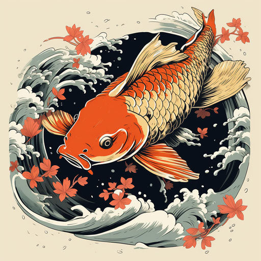 Koi fish in pop art style, light gray and dark amber
