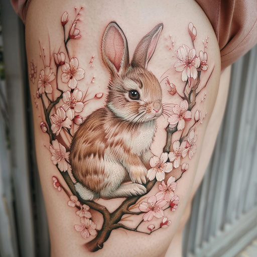 Bunny among cherry blossoms