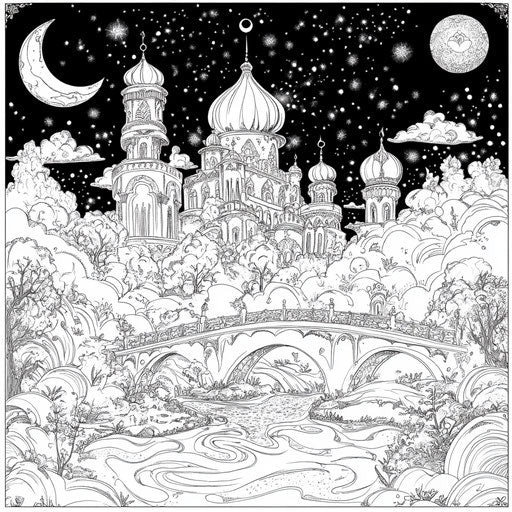 Mystical landscape with otherworldly elements, Raqib Shaw style