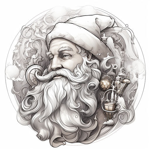 Santa Claus coloring page on white background, contrasting style