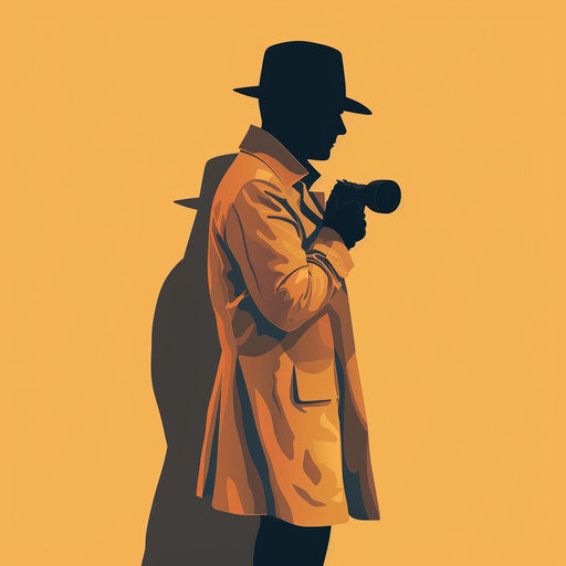Realistic detective clipart on sunset orange background