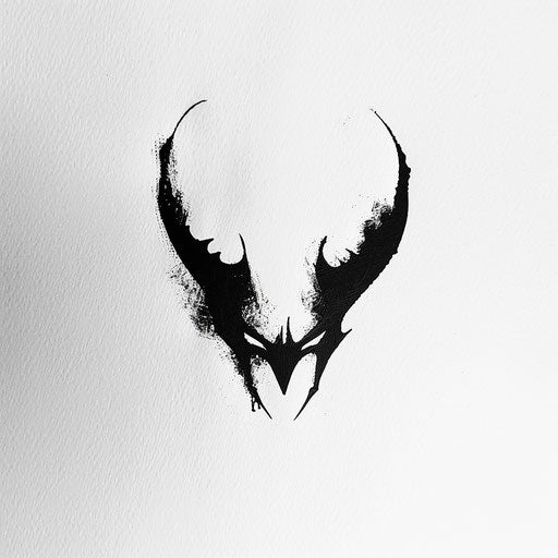 Minimalist devil silhouette, bold black ink on white canvas