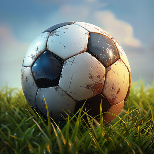 Soccer clipart with photorealistic style on a flat random background, metallic sheen and realistic textures