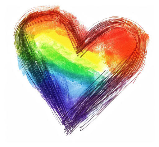Rainbow heart icon in webcam style, poignant symbolism