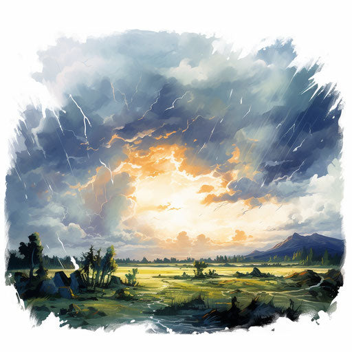 Thunderstorm clipart in the style of Oil painting, on a white background