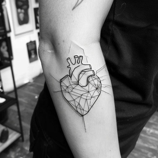 Minimalist black heart with geometric shapes and bold lines