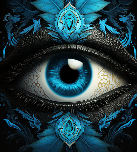 Ethnic tattoo of eye with floral motifs