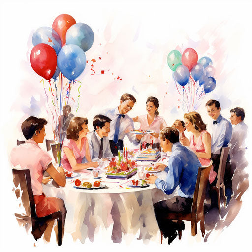 Birthday party Clipart in the style of Oil painting on white background