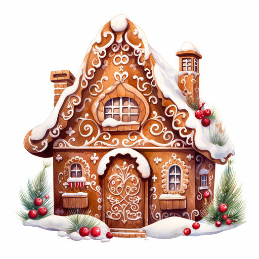 Gingerbread illustration in the style of oil painting, on white background