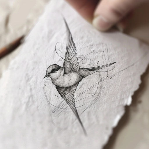 Sketch of a swallow in fine line art style on white background