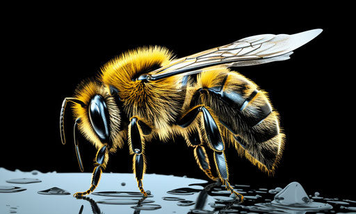 Bumble bee in animated mosaics, rough-edged 2D style