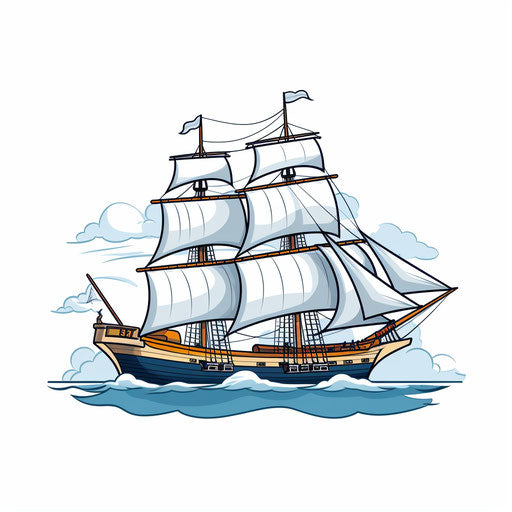 Minimalist ship illustration on white background