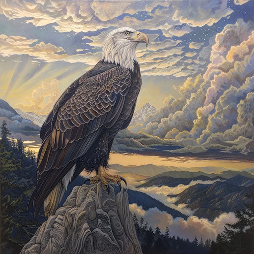 Bald eagle overlooking vast landscape, majestic view
