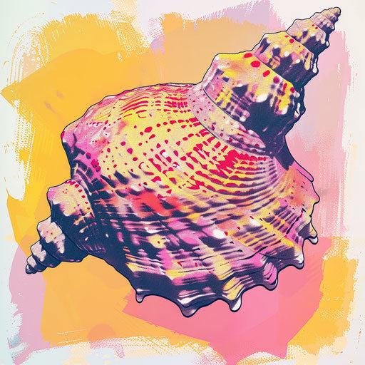 Colorful pop art shell with bold dot pattern