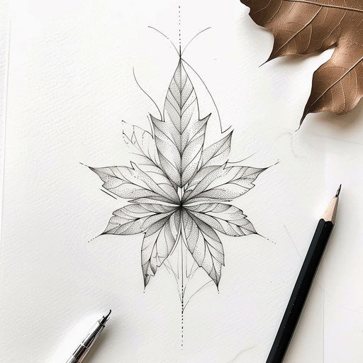 Nature-inspired flat tattoo sketch of a leaf pattern made from a single line