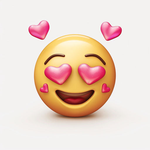 Cute emoji face with pink hearts covering eyes