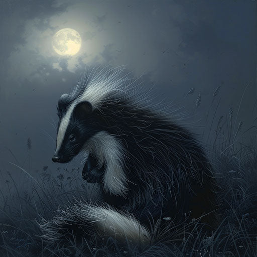 Skunk under moonlight in the style of Simen Johan