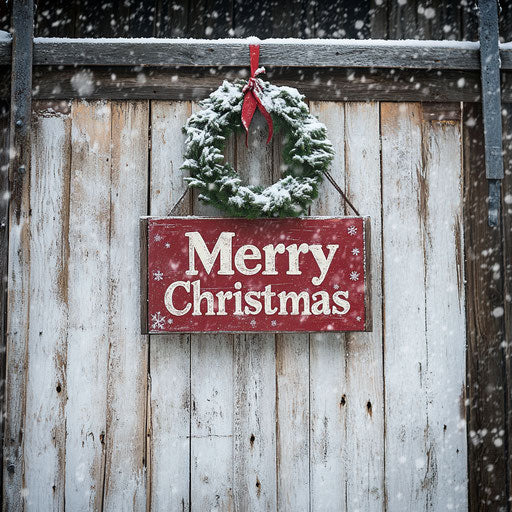 Merry Christmas on a vintage wooden sign