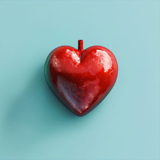 Realistic red heart on flat, serene aqua background