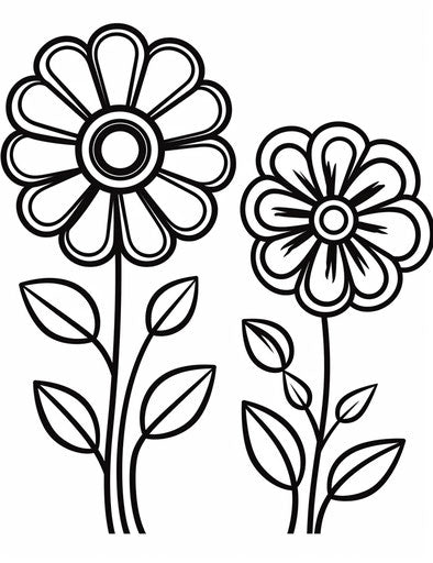 Coloring pages with two flowers and swirls