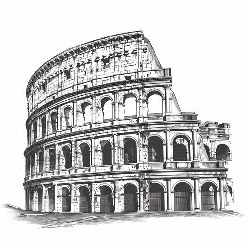 Intricate Roman Colosseum tattoo on white background