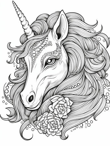 Coloring pages baby unicorn for adults, shiny eyes, detailed perfection 3:4
