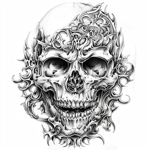Detailed badass skull tattoo on white background