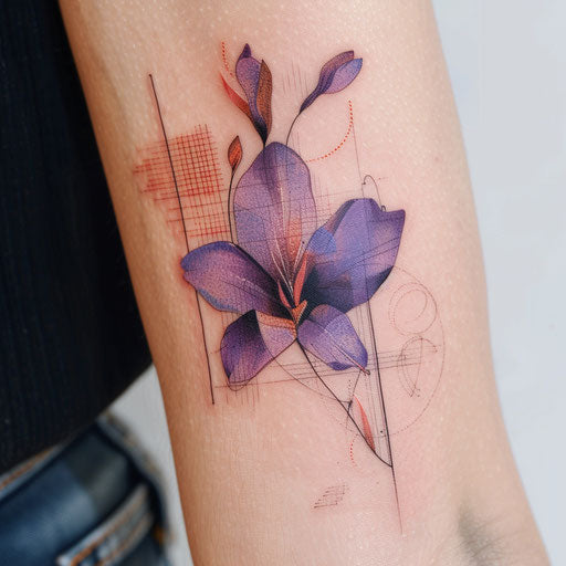 Abstract violet flower tattoo design on white background