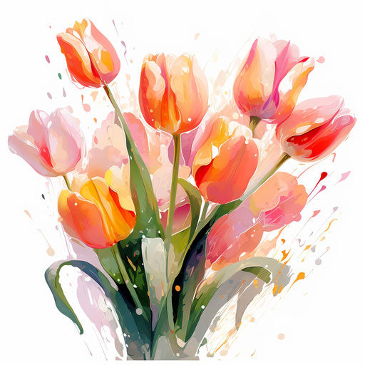 Tulips clipart in the style of Impressionistic Art, on a white background