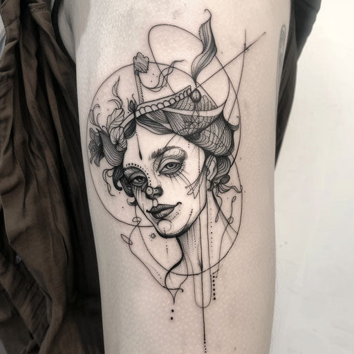 Art nouveau clown tattoo on white background