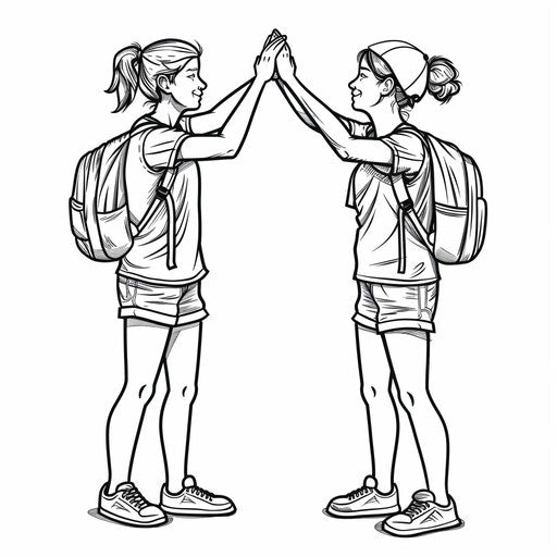 Two friends high-fiving. Coloring book page