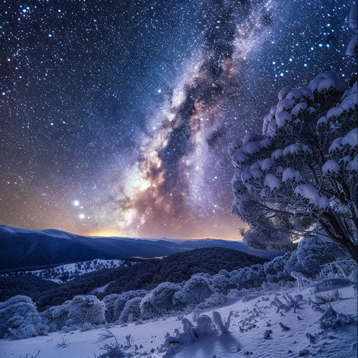 Snowy Mt Baw Baw under a clear starry night