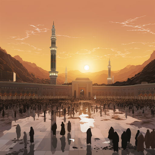 The grand mosque in Mecca at sunset, y2k aesthetic style