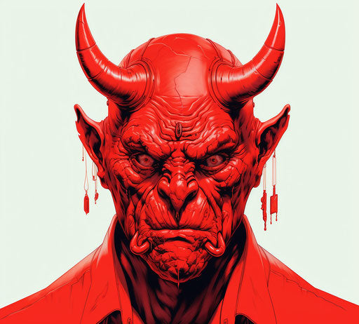 Red devil face with horns, artistic style variety