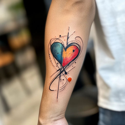 Daughter inked with abstract watercolor heart on forearm