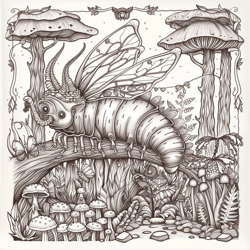 Whimsical caterpillar with fairy wings in magical forest