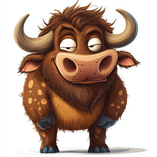 Humorous buffalo caricature with human characteristics