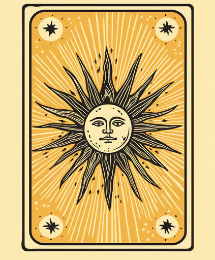 The sun tarot card with hand drawn art and black stripes