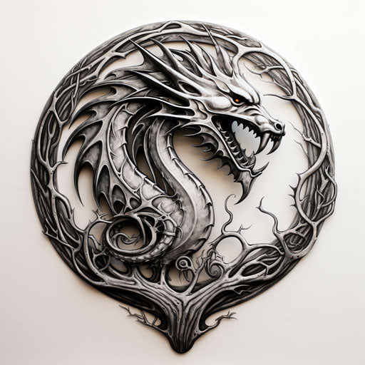 Celtic tattoo designs, Anne Stokes style, chrome-plated