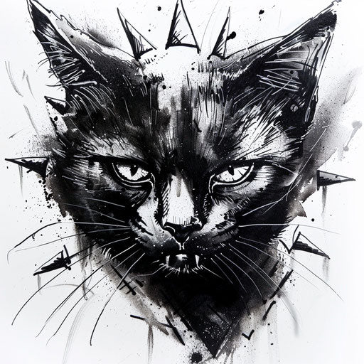 Punk rock black cat with tattoo, rebellious attitude