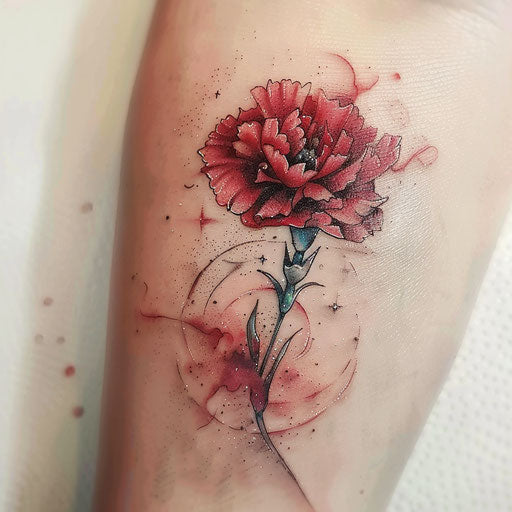 Surreal carnation tattoo design merging flower with cosmic elements
