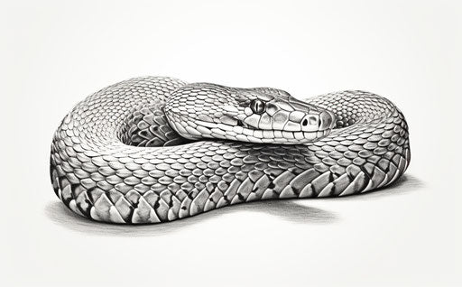 Drawing of snake on white background, rollei prego 90 style, realistic details